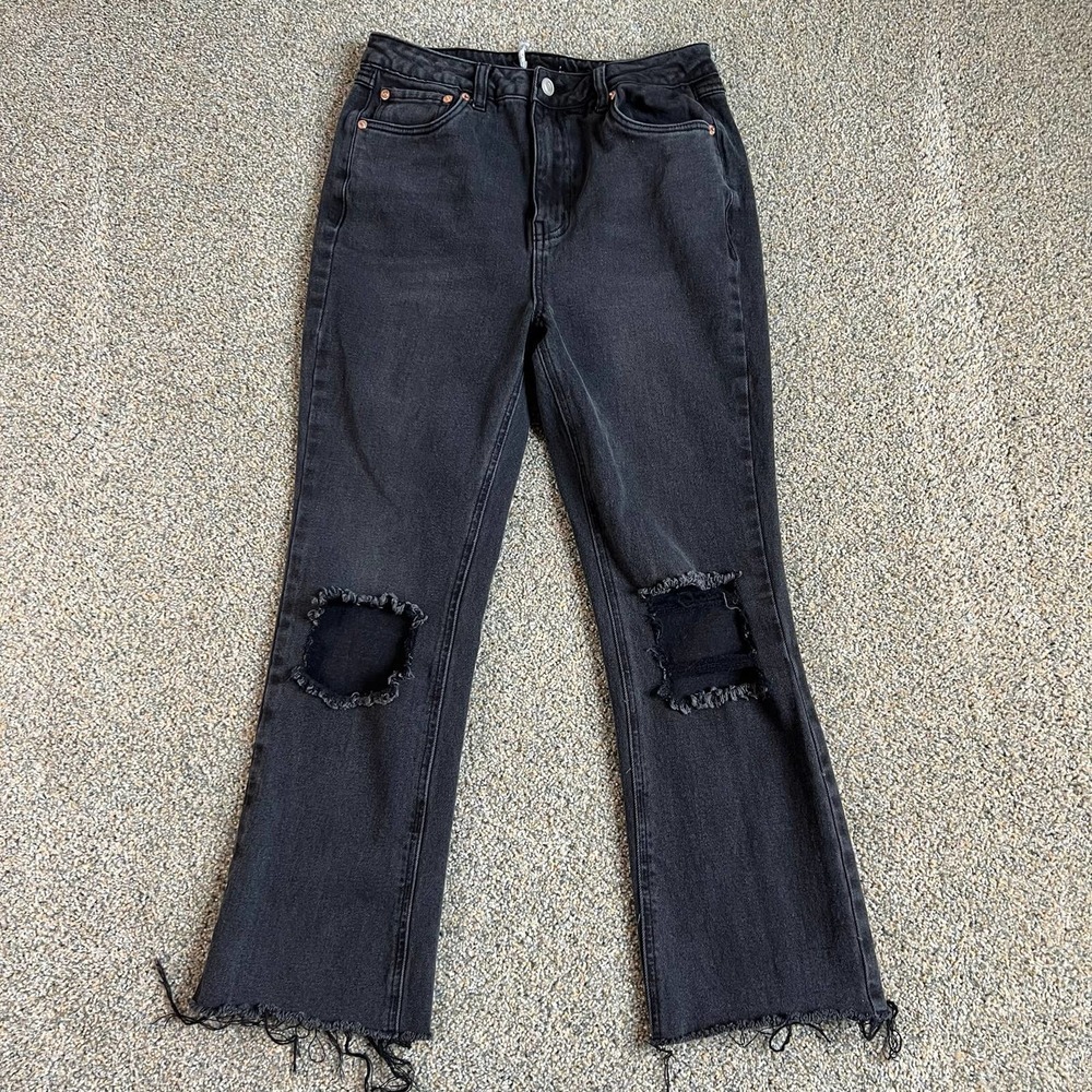 AVEC Les Filles Black Cropped Straight Leg Distressed Jeans High Rise Women's 27